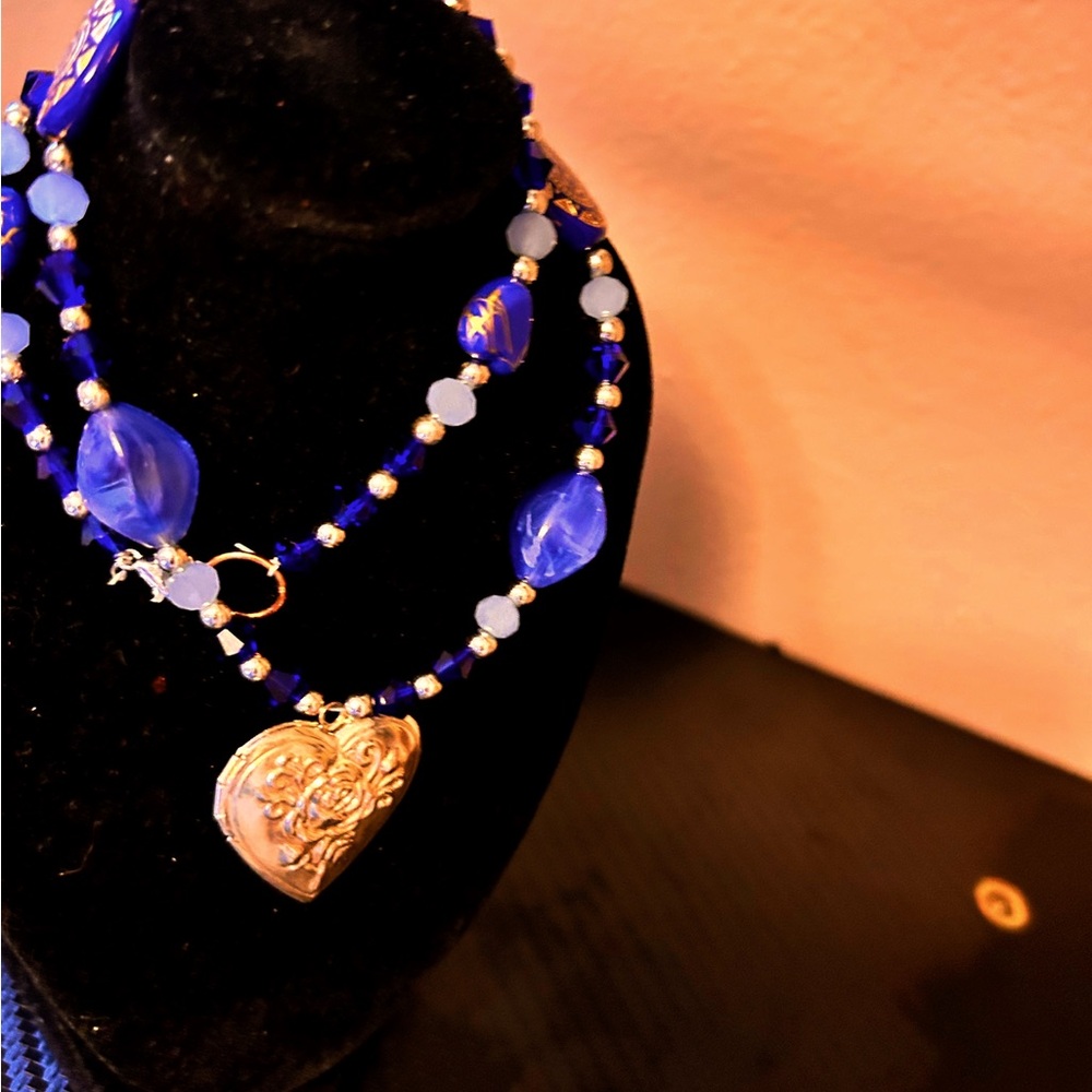 Handmade luxury beaded necklace w Sterling Silver photo pendant